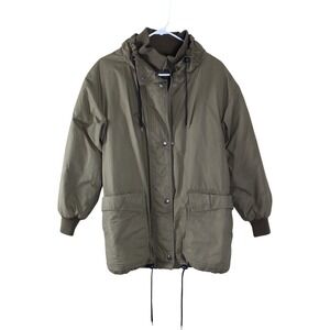 Eddie Bauer Goose Down Parka Jacket Olive Green Hooded Winter Coat Mens Large